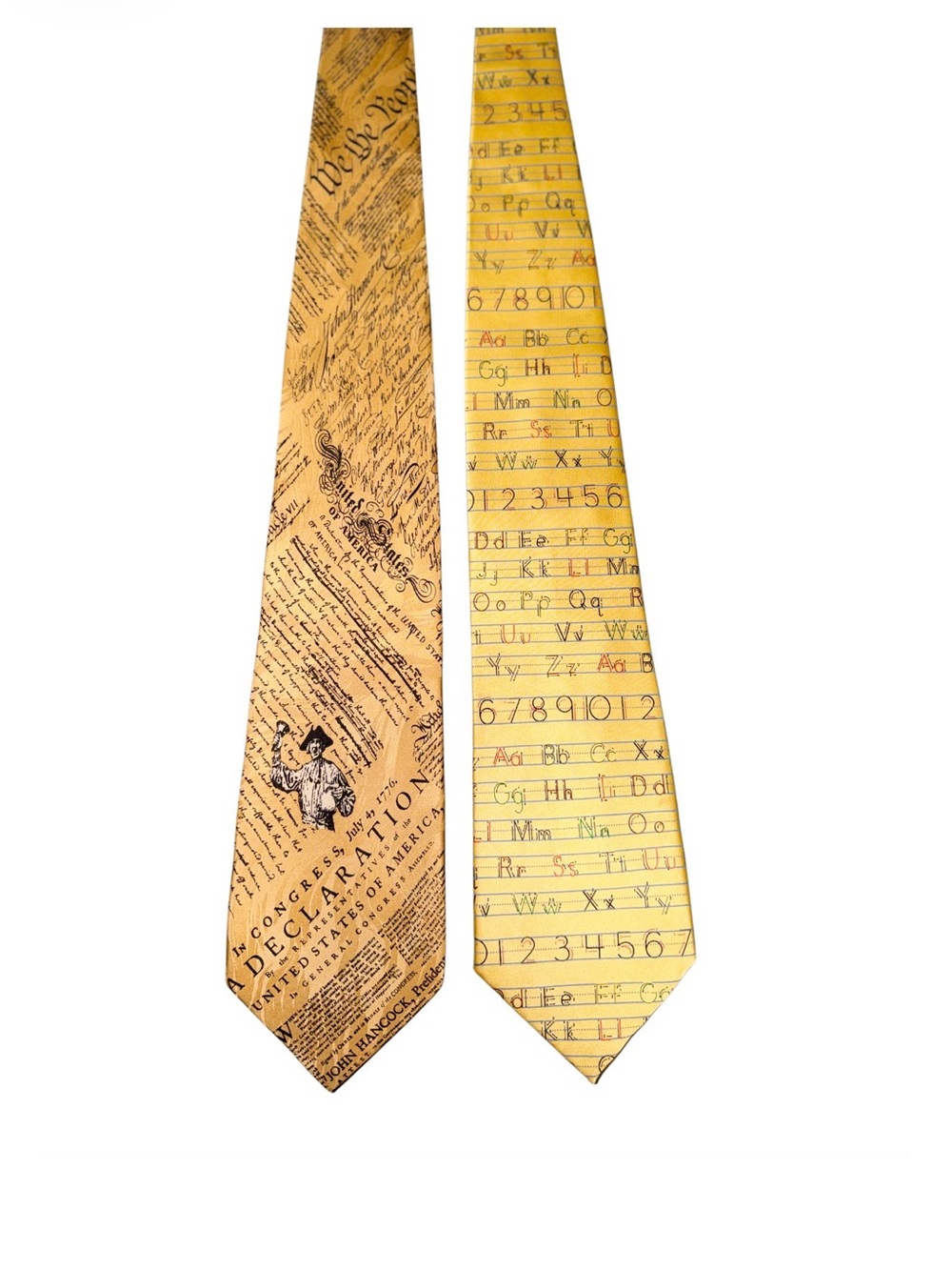Yellow Printed Novelty Men's Tie with Script & Ruler Motifs